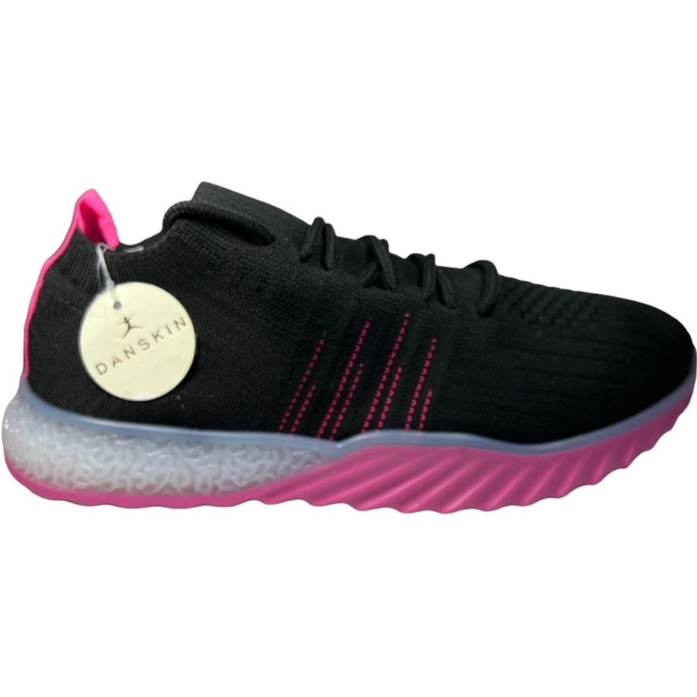 Danskin Positive 280572 Lace Up Black Neon Pink Two Tone Gel Sock Knit Sneaker